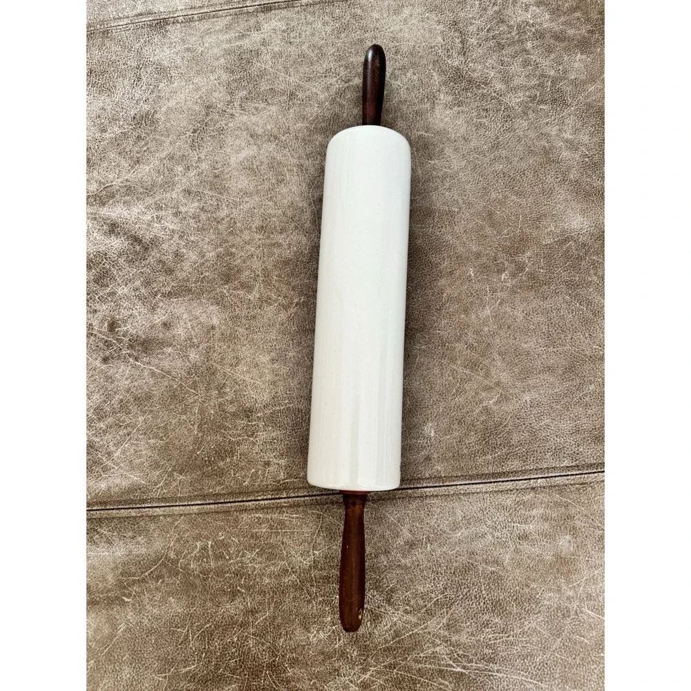Roller Pin Blue White Glazed Stoneware Wood Handles 19-20